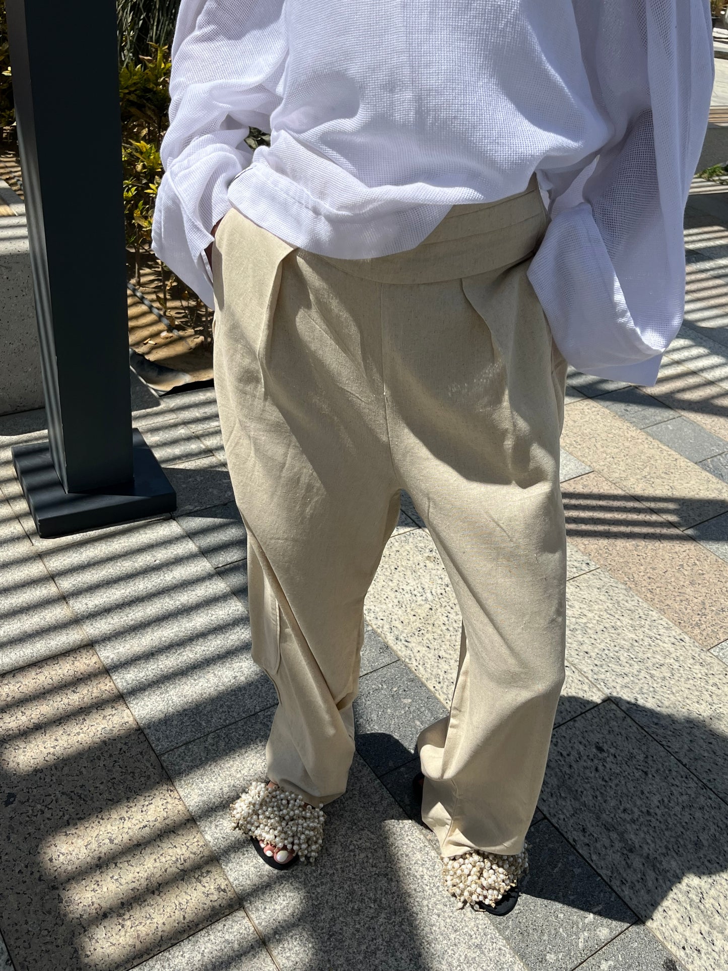 Beige linen pants