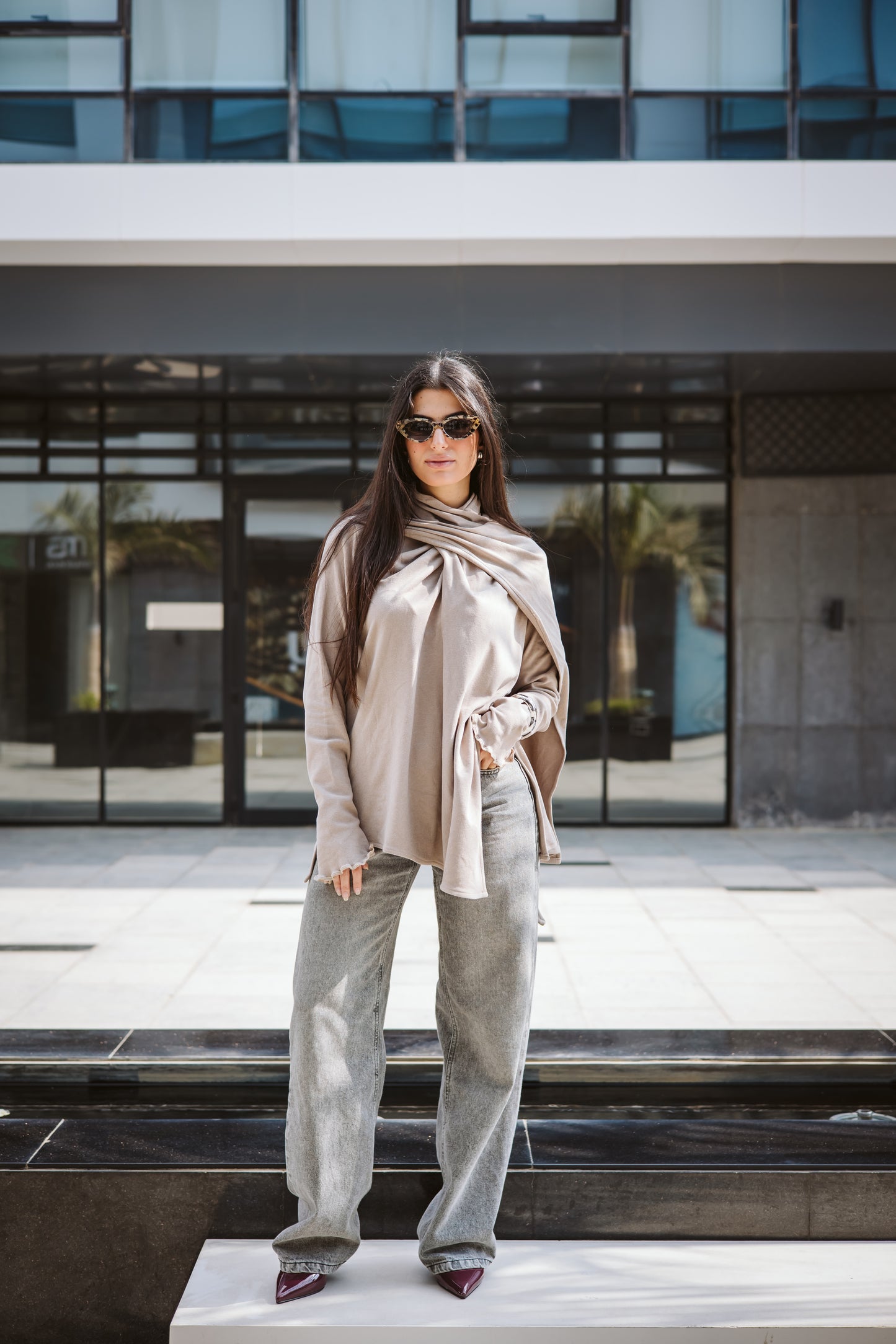 Scarfed wool Top