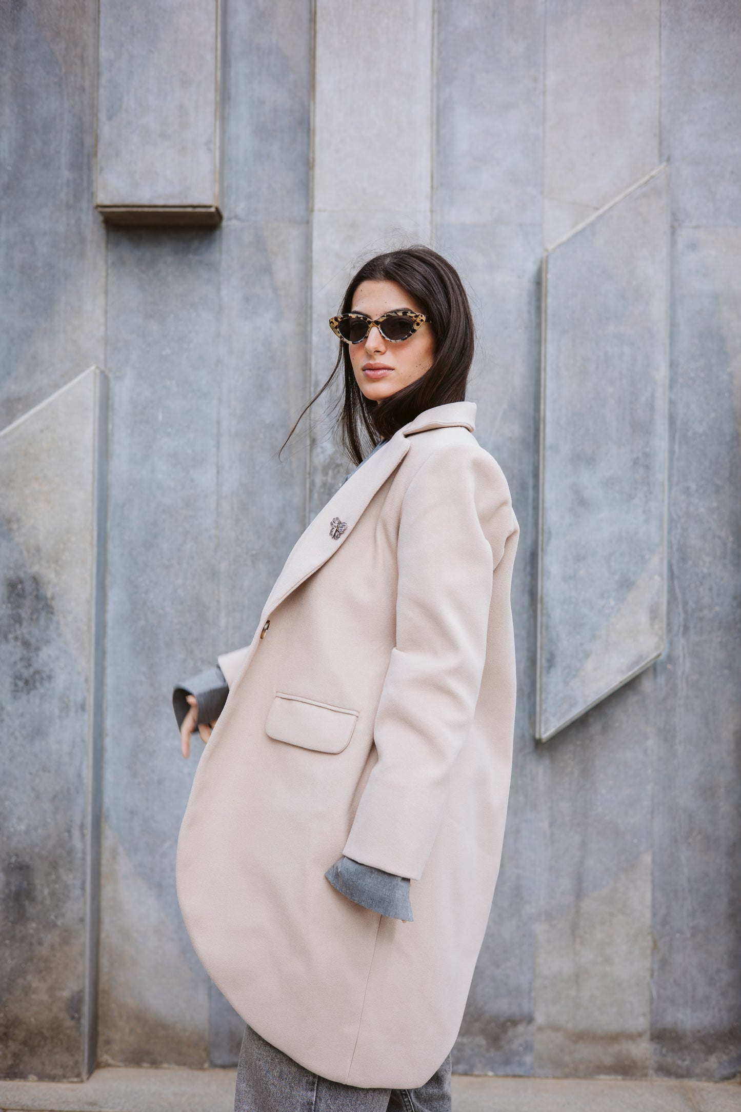 Asymmetrical wool coat