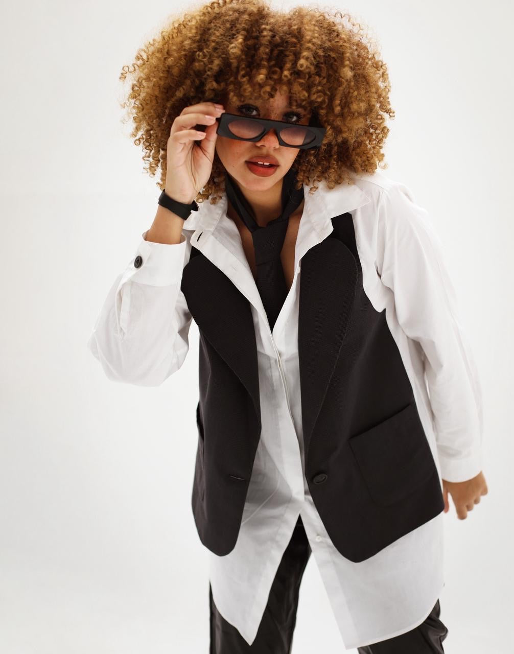 White Shirt with Attached Vest