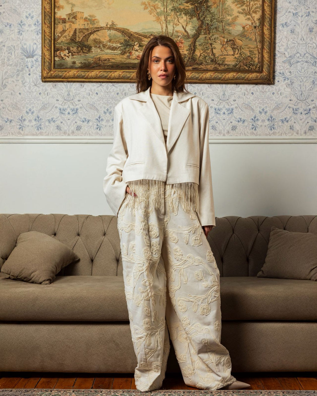 Flora Embroidered Linen Pants
