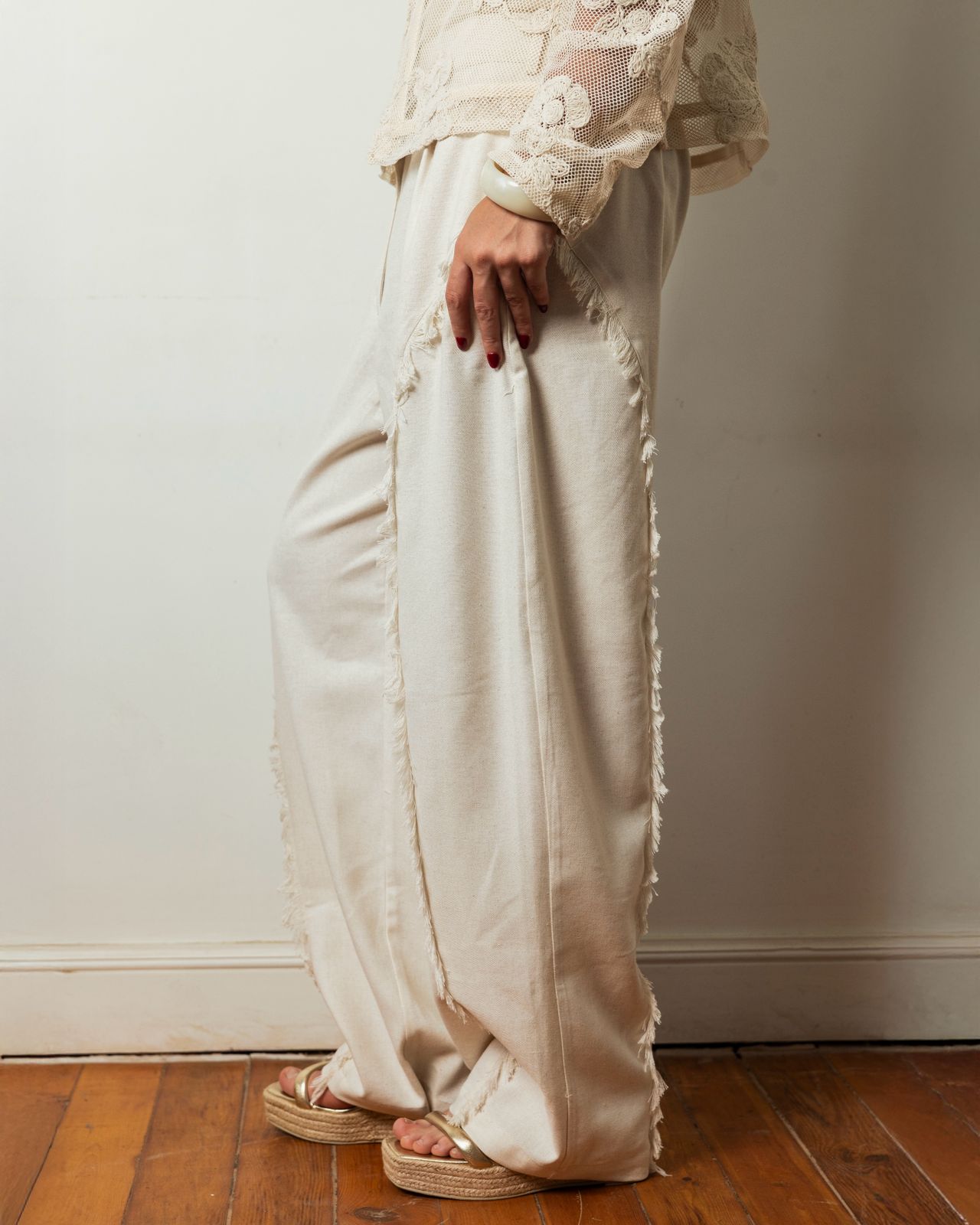 Fringed-Hem Linen pants