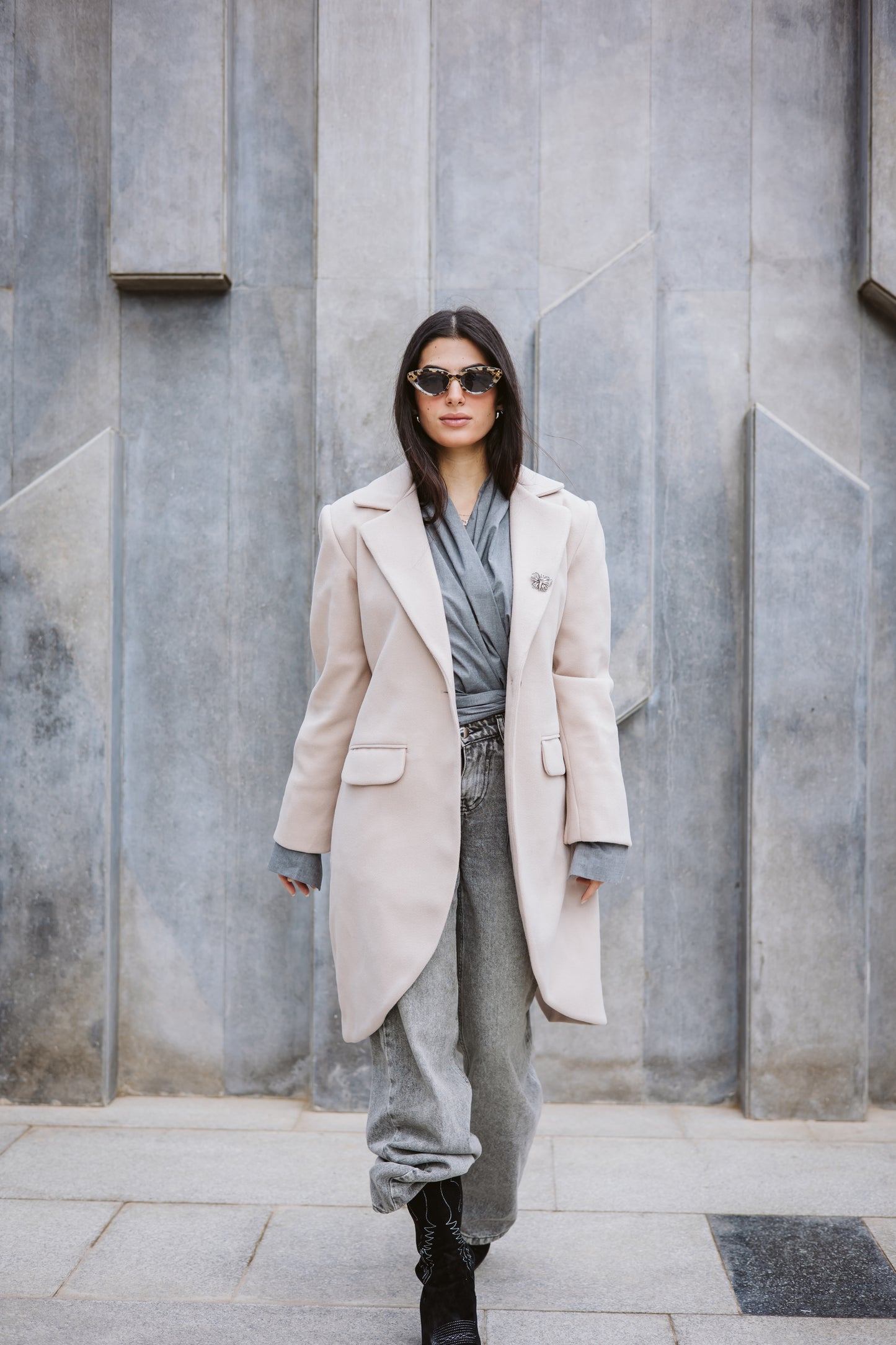Asymmetrical wool coat