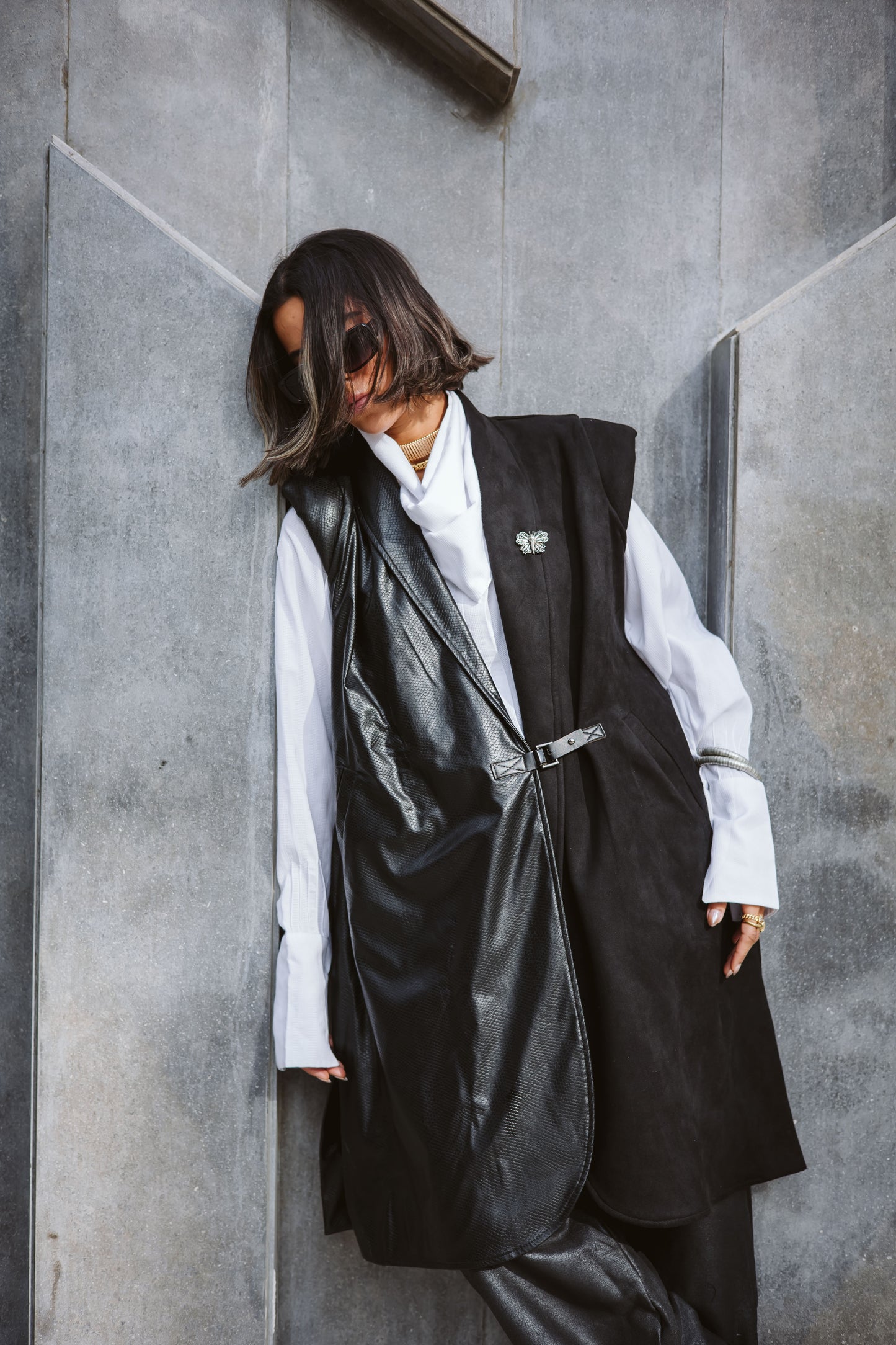 Suede x leather Edgy vest